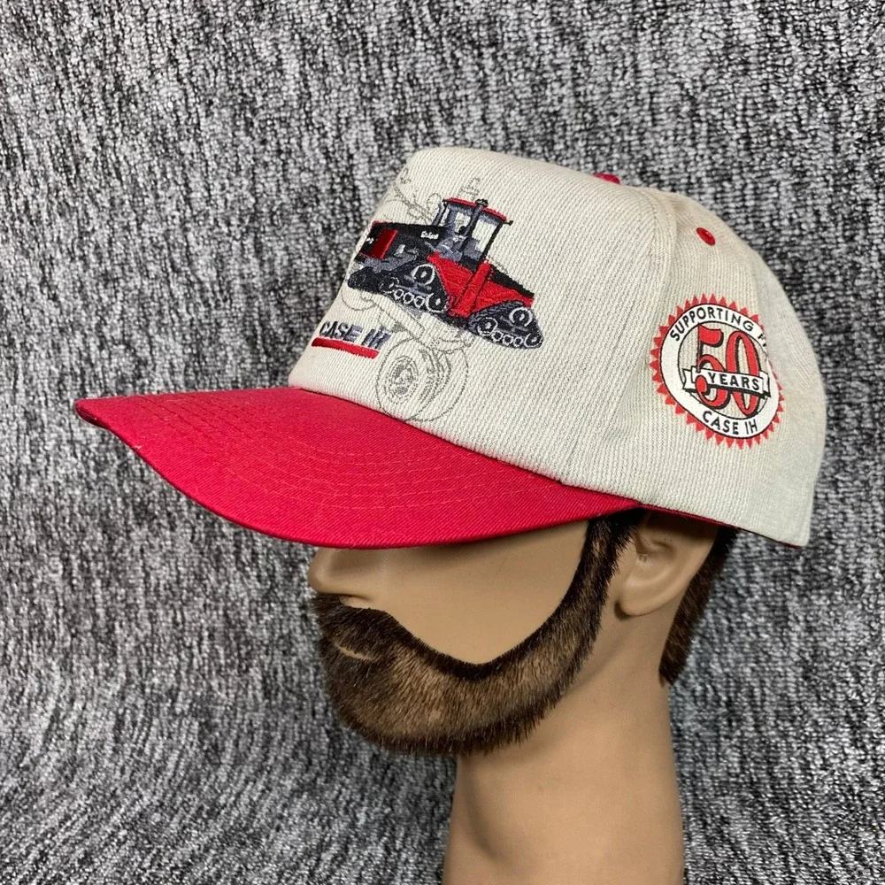 Vtg Case IH Quadtrac Tractor Snapback Hat FFA Supporter Cream Red Workwear Cap